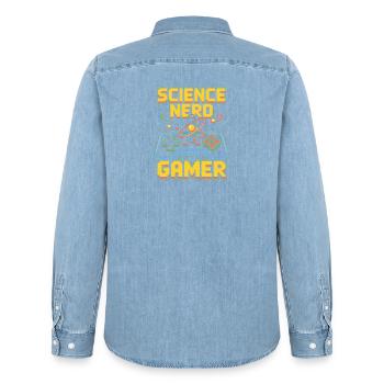Science Nerd Gamer Atom Controller Wissenschaft - Chemise en denim homme bio Stanley/Stella - bleu clair délavé - Dos - AI Model Male 185 light (185cm)