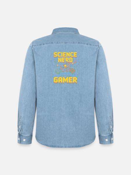Science Nerd Gamer Atom Controller Wissenschaft - Chemise en denim homme bio Stanley/Stella - bleu clair délavé