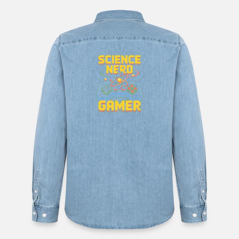Science Nerd Gamer Atom Controller Wissenschaft - Chemise en denim homme bio Stanley/Stella - bleu clair délavé