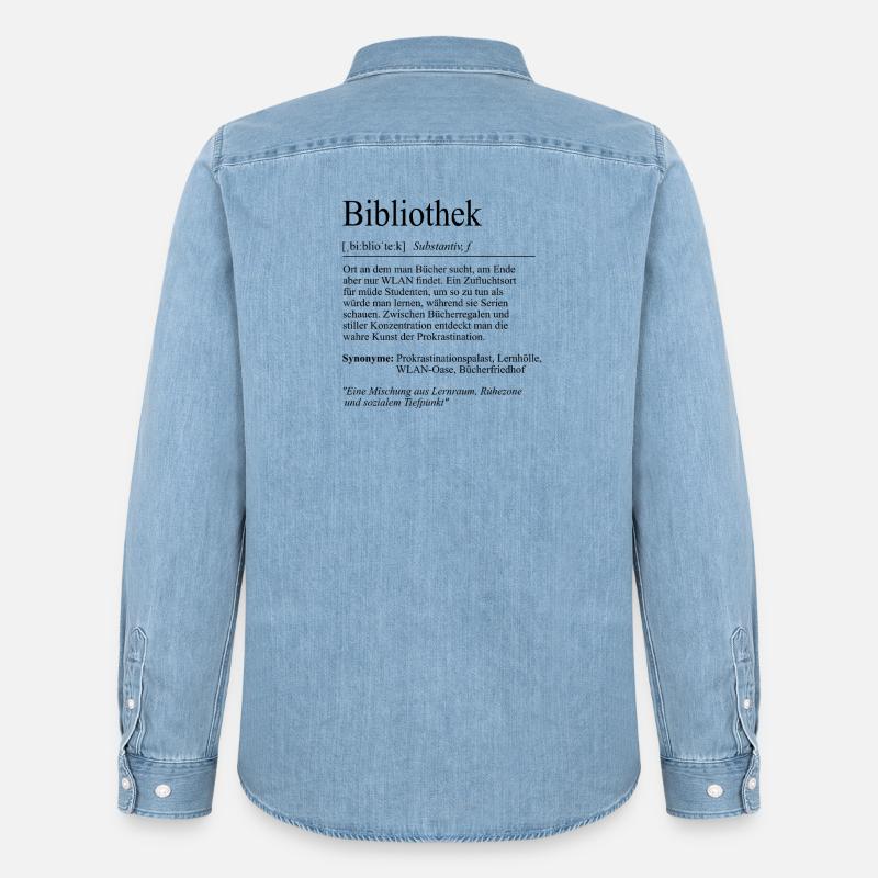 Unispruch "Bibliothek" Student Geschenk, Studenten - Männer Jeanshemd Organic von Stanley/Stella - verwaschenes Hellblau