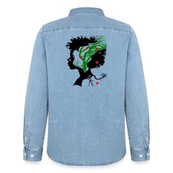Arbre abstrait avec des fleurs - Chemise en denim homme bio Stanley/Stella - bleu clair délavé - Dos - AI Model Male 185 light (185cm)