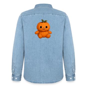 Cute pumpkin teddy bear friendly face - Men’s Organic Denim Shirt by Stanley/Stella - light wash - Back - AI Model Male 185 light (185cm)