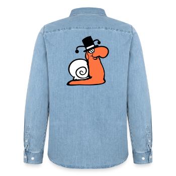 Mr Snail Sir Lord Rich Monocle Glasses Cylinder - Men’s Organic Denim Shirt by Stanley/Stella - light wash - Back - AI Model Male 185 light (185cm)