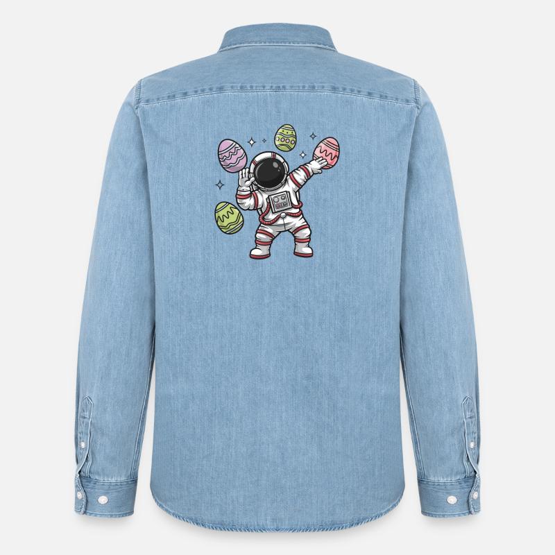 Astronaut Easter Egg Dance in Space - Men’s Organic Denim Shirt by Stanley/Stella - light wash