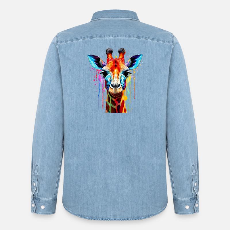 Lebendige Giraffe Farbexplosion - Männer Jeanshemd Organic von Stanley/Stella - verwaschenes Hellblau