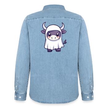 Bull Halloween Ghost - Men’s Organic Denim Shirt by Stanley/Stella - light wash - Back - AI Model Male 185 light (185cm)