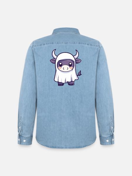 Bull Halloween Ghost - Men’s Organic Denim Shirt by Stanley/Stella - light wash