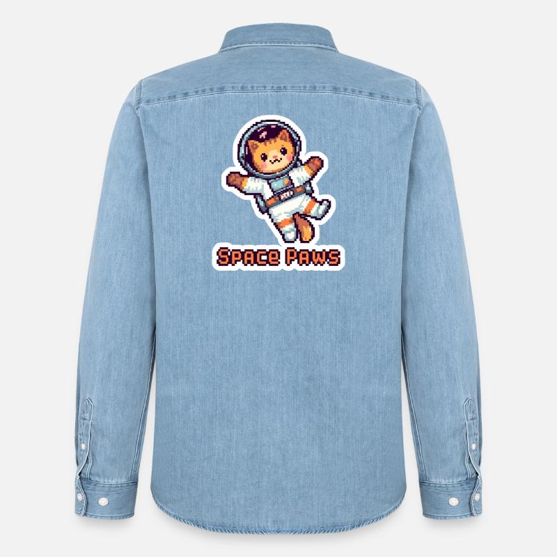 Space Paws – Pixel Cat Astronaut Sticker - Männer Jeanshemd Organic von Stanley/Stella - verwaschenes Hellblau