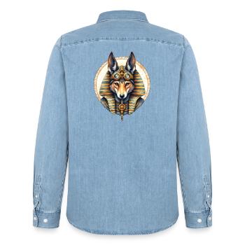 Egyptian Husky Steampunk Style - Men’s Organic Denim Shirt by Stanley/Stella - light wash - Back - AI Model Male 185 light (185cm)