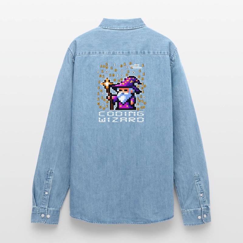 Wizard Pixel Code Men’s Organic Denim Shirt by Stanley/Stella