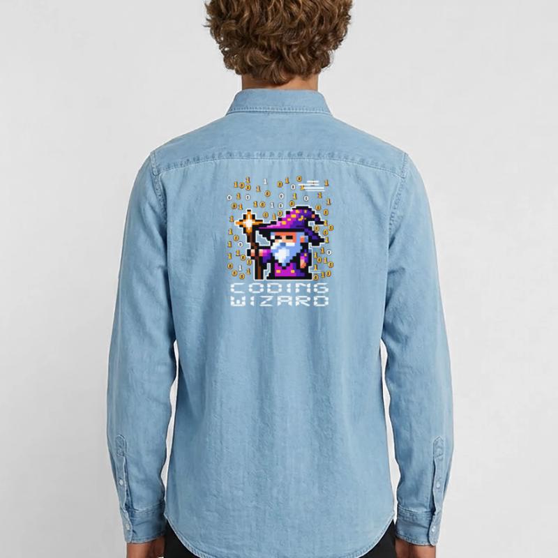 Wizard Pixel Code Men’s Organic Denim Shirt by Stanley/Stella