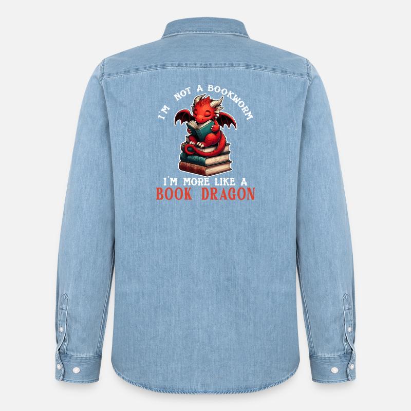 Dragon Book Reader - Männer Jeanshemd Organic von Stanley/Stella - verwaschenes Hellblau