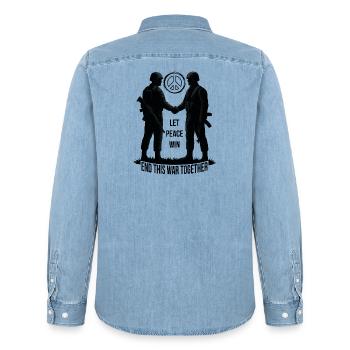 QUE LA PAIX L’EMPORTE - Chemise en denim homme bio Stanley/Stella - bleu clair délavé - Dos - AI Model Male 185 light (185cm)