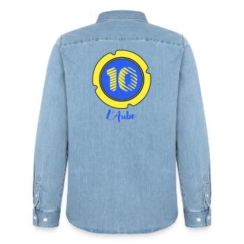 Logo of the Aube department 10 - Men’s Organic Denim Shirt by Stanley/Stella - light wash - Back - AI Model Male 185 light (185cm)