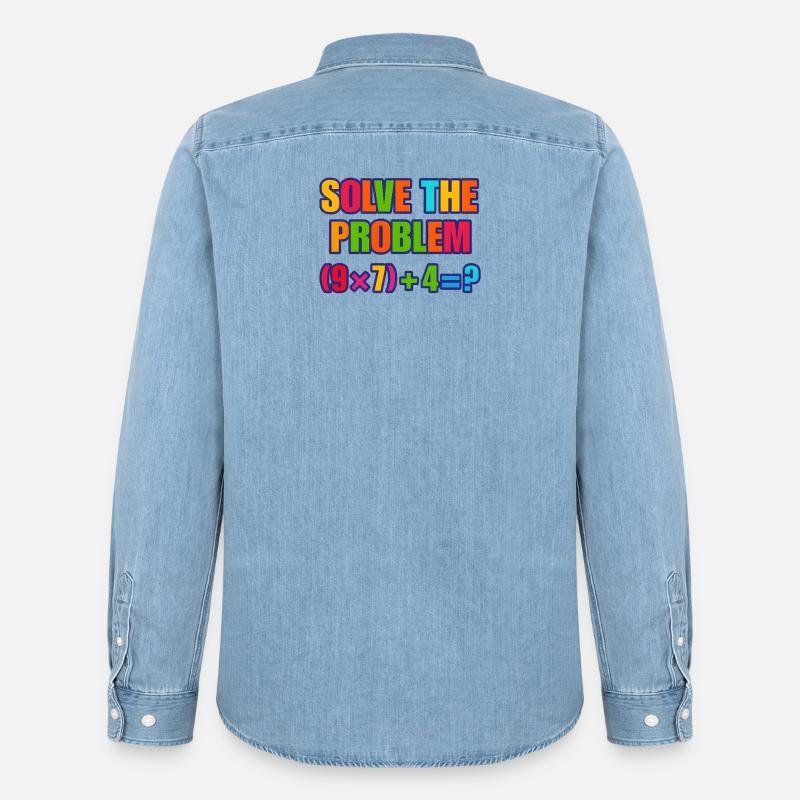 67 Meme, Solve the Problem Math Puzzle  - Men’s Organic Denim Shirt by Stanley/Stella - light wash