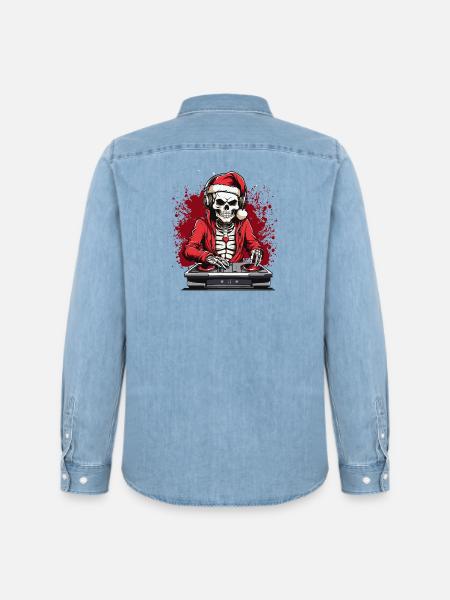 X-mas Skull Dj - Men’s Organic Denim Shirt by Stanley/Stella - light wash