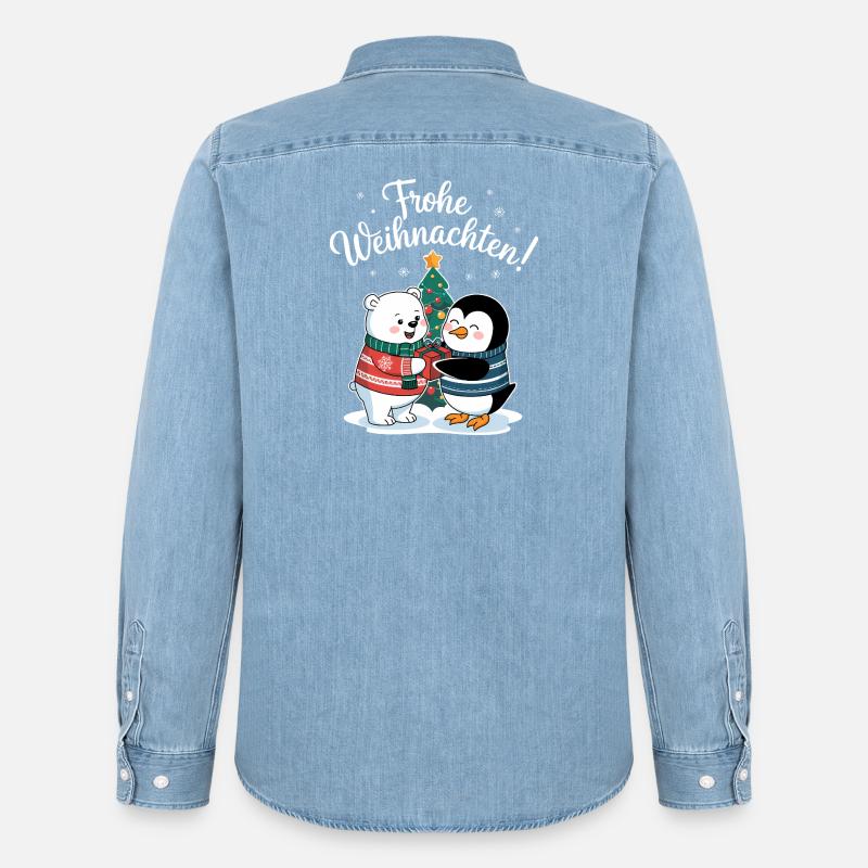 Eisbär Pinguin Weihnachtspullover süß Weihnachten - Männer Jeanshemd Organic von Stanley/Stella - verwaschenes Hellblau