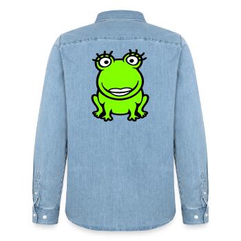 Frog Girl Eyelashes Pretty Woman Female Girl - Men’s Organic Denim Shirt by Stanley/Stella - light wash - Back - AI Model Male 185 light (185cm)