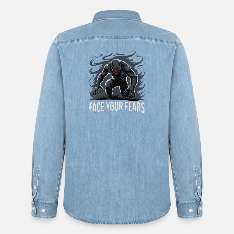 Stelle dich deinen Ängsten, Monster, Nightmare. - Männer Jeanshemd Organic von Stanley/Stella - verwaschenes Hellblau