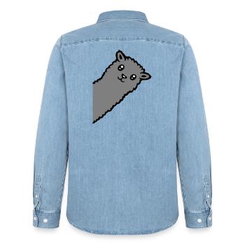 Gray Alpaca Llama Head Curious Funny Look - Men’s Organic Denim Shirt by Stanley/Stella - light wash - Back - AI Model Male 185 light (185cm)