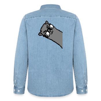 Llama Alpaca Head Sunglasses Cool Gray Funny Cute - Men’s Organic Denim Shirt by Stanley/Stella - light wash - Back - AI Model Male 185 light (185cm)