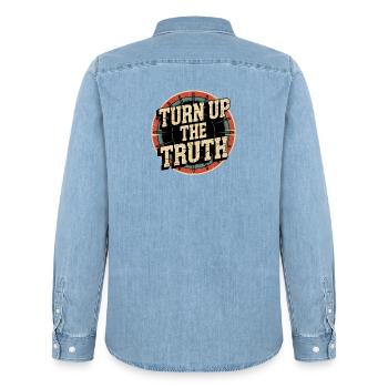 Retro Grunge – Turn Up The Truth - Männer Jeanshemd Organic von Stanley/Stella - verwaschenes Hellblau - Hinten - AI Model Male 185 light (185cm)