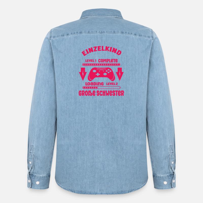 Einzelkind Complete - Loading Große Schwester 2026 - Männer Jeanshemd Organic von Stanley/Stella - verwaschenes Hellblau