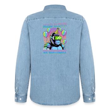 Birthday Gamer VR - Männer Jeanshemd Organic von Stanley/Stella - verwaschenes Hellblau - Hinten - AI Model Male 185 light (185cm)