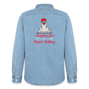 Sur la liste des vilains et je ne regrette rien Böse Möwe - Chemise en denim homme bio Stanley/Stella - bleu clair délavé - Dos - AI Model Male 185 light (185cm)