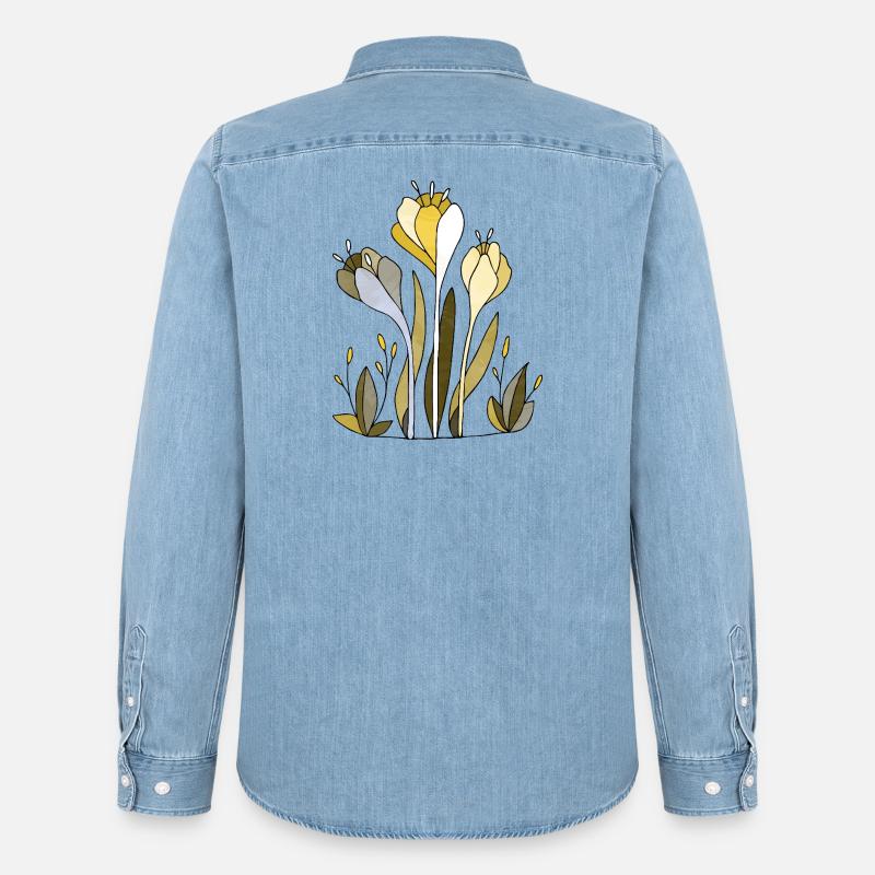 Blumen - Männer Jeanshemd Organic von Stanley/Stella - verwaschenes Hellblau