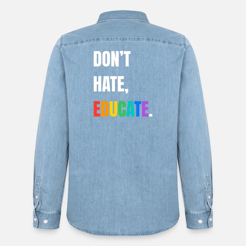 Dont Hate Educate Regenbogen Schrift - Männer Jeanshemd Organic von Stanley/Stella - verwaschenes Hellblau