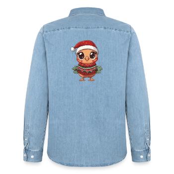Niedliche Weihnachtseule mit Weihnachtsmütze - Männer Jeanshemd Organic von Stanley/Stella - verwaschenes Hellblau - Hinten - AI Model Male 185 light (185cm)