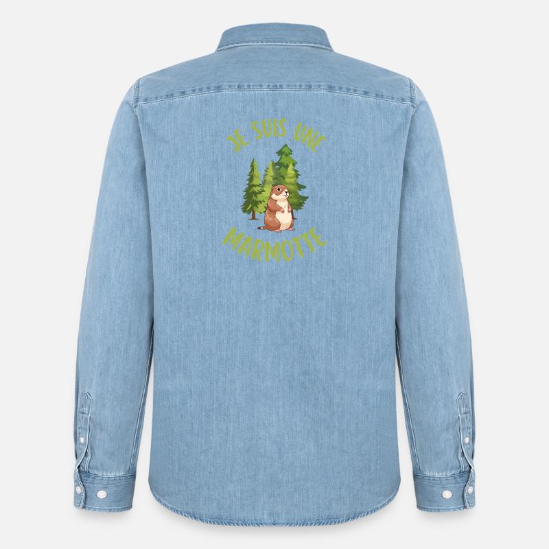 Ich bin ein Murmeltier im Wald - Männer Jeanshemd Organic von Stanley/Stella - verwaschenes Hellblau