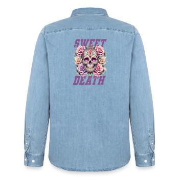 Fleurs Crâne Beauté Floraison - Chemise en denim homme bio Stanley/Stella - bleu clair délavé - Dos - AI Model Male 185 light (185cm)