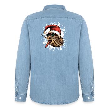 Snail Christmas Funny - Men’s Organic Denim Shirt by Stanley/Stella - light wash - Back - AI Model Male 185 light (185cm)
