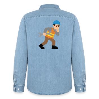 Baustellenheld mit Schraubenschlüssel - Männer Jeanshemd Organic von Stanley/Stella - verwaschenes Hellblau - Hinten - AI Model Male 185 light (185cm)