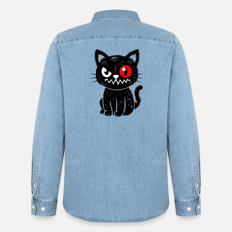 Schwarze Katze mit rotem Auge sitzend  - Männer Jeanshemd Organic von Stanley/Stella - verwaschenes Hellblau
