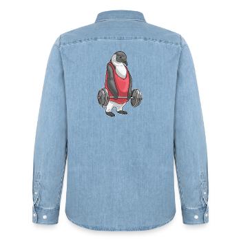 Pinguin Bodybuilder Langhantel Bodybuilding - Männer Jeanshemd Organic von Stanley/Stella - verwaschenes Hellblau - Hinten - AI Model Male 185 light (185cm)