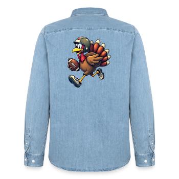 Thanksgiving Football Truthahn - Männer Jeanshemd Organic von Stanley/Stella - verwaschenes Hellblau - Hinten - AI Model Male 185 light (185cm)