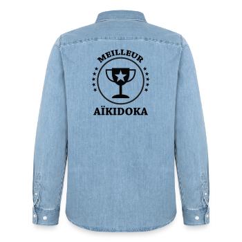 Bestes Aikido – Aikido - Männer Jeanshemd Organic von Stanley/Stella - verwaschenes Hellblau - Hinten - AI Model Male 185 light (185cm)