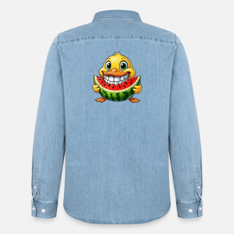 Merry Duck Pastèque Pastèque Délice d’été - Chemise en denim homme bio Stanley/Stella - bleu clair délavé