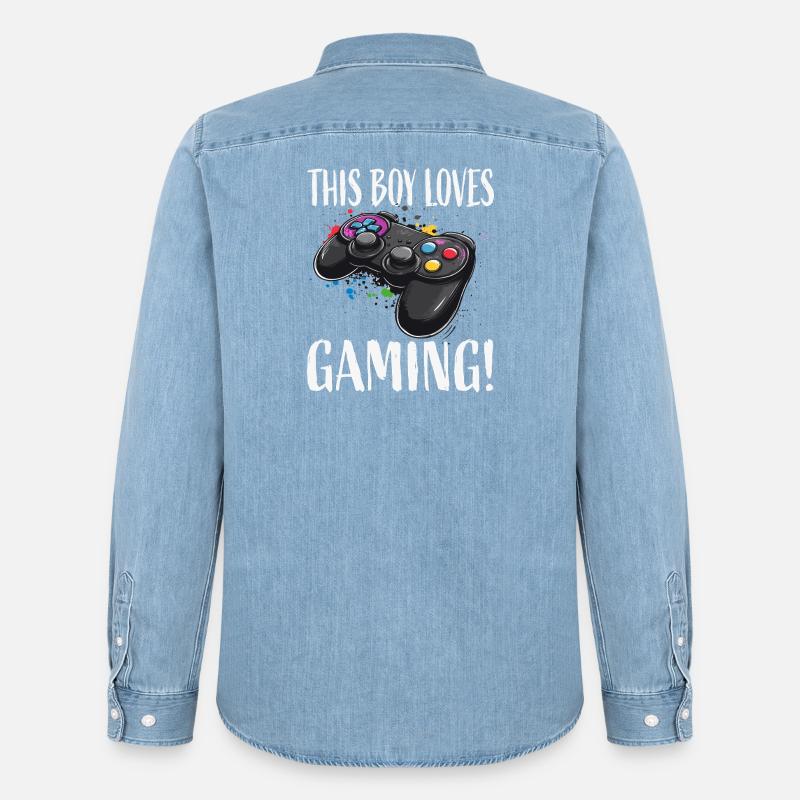 Junge liebt Gaming Controller - Männer Jeanshemd Organic von Stanley/Stella - verwaschenes Hellblau