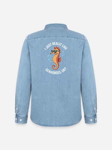 Seepferdchen Spruch Lustiges Seepferdchen Geschenk - Männer Jeanshemd Organic von Stanley/Stella - verwaschenes Hellblau