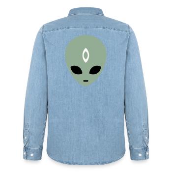 Alien Head Third Eye (three colours) - Men’s Organic Denim Shirt by Stanley/Stella - light wash - Back - AI Model Male 185 light (185cm)