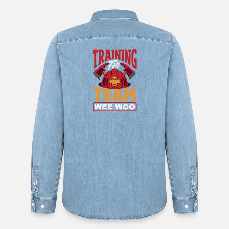 Wee Woo Squad Fire Tiny Firefighter - Men’s Organic Denim Shirt by Stanley/Stella - light wash