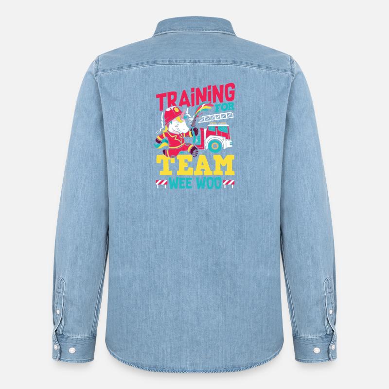 Wee Woo Squad Fire Tiny Feuerwehrmann - Männer Jeanshemd Organic von Stanley/Stella - verwaschenes Hellblau
