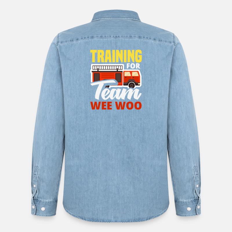 Wee Woo Squad Fire Tiny Firefighter - Men’s Organic Denim Shirt by Stanley/Stella - light wash