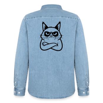 Illustration de dessins dessinés en dessins dessinés de lignes de chat - Chemise en denim homme bio Stanley/Stella - bleu clair délavé - Dos - AI Model Male 185 light (185cm)