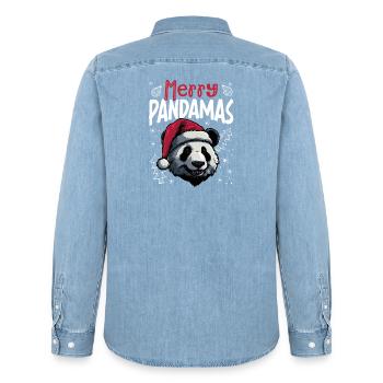 Merry Pandamas Funny Panda Christmas Motif - Men’s Organic Denim Shirt by Stanley/Stella - light wash - Back - AI Model Male 185 light (185cm)
