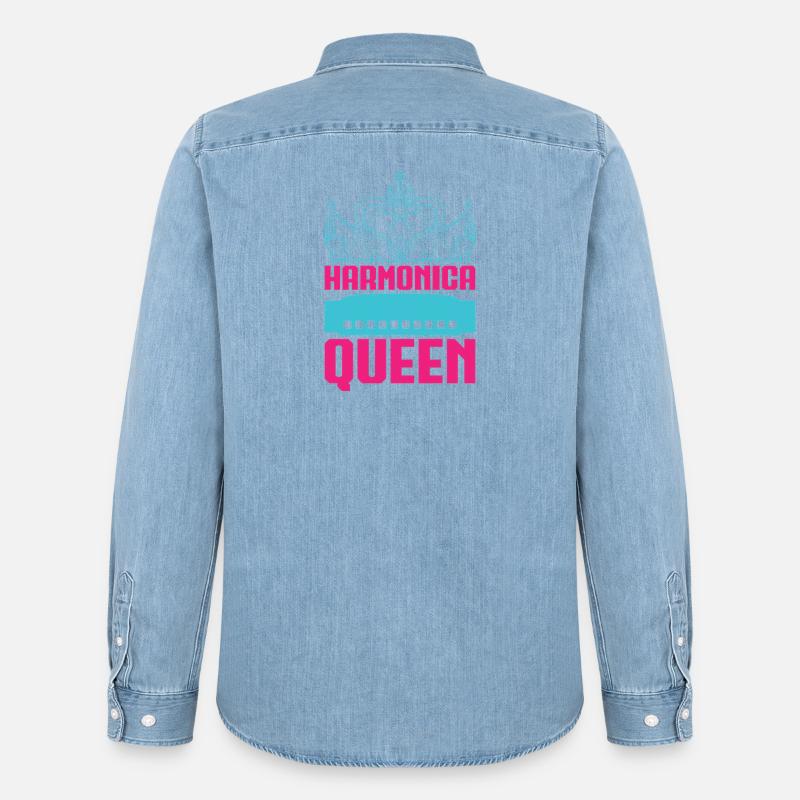 Funny Harmonica Player Queen Harmonica - Männer Jeanshemd Organic von Stanley/Stella - verwaschenes Hellblau